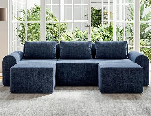 Modular L-Shaped Sofa Bed with Ottoman