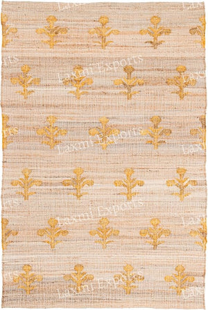 Cotton Jute Kilim Area Rug 4x6 – Floral Turkish Handmade Carpet