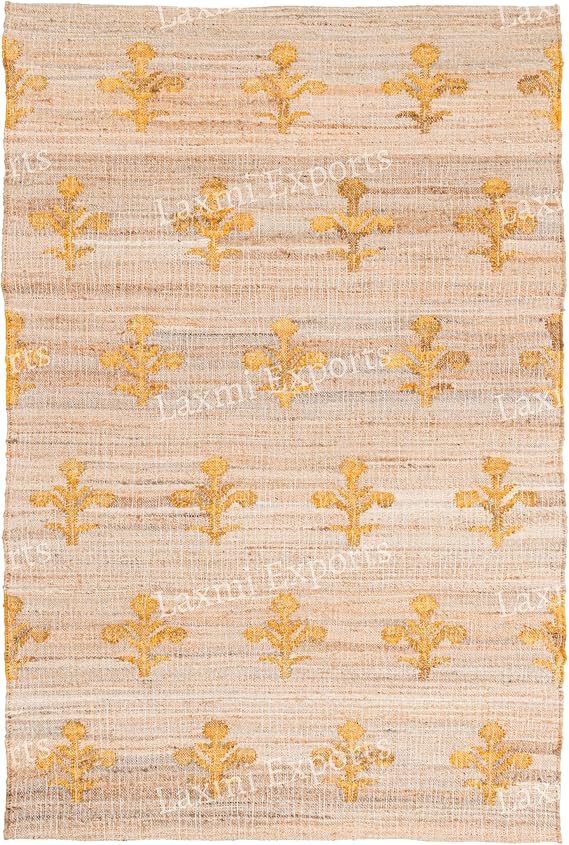 Cotton Jute Kilim Area Rug 4x6 – Floral Turkish Handmade Carpet