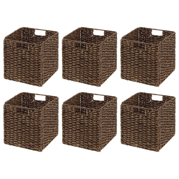 Seagrass Woven Cube Storage Baskets with Handles