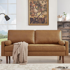 Mid-Century Modern Faux Leather Loveseat Sofa – 2-Seater, Brown