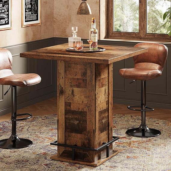Square Bar Table with Metal Footrest, 39.4"H