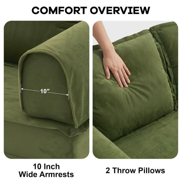 4-in-1 Convertible Modular Floor Sofa Bed — Corduroy Sectional Couch