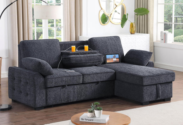 L-Shaped Sleeper Sectional Sofa with Storage & Charging