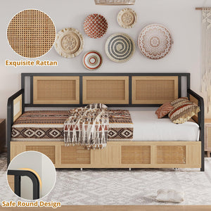 Twin Rattan Daybed with Storage Drawers