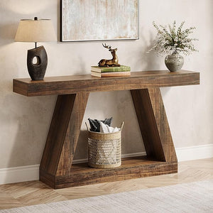Farmhouse Console Table 55-Inch with Storage