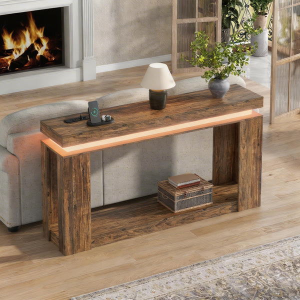 63" Console Table with LED Lighting & Charging Station