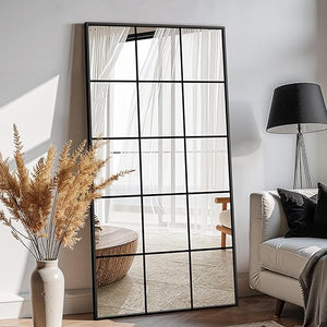 Windowpane Grid Wall Mirror – Black Metal Frame