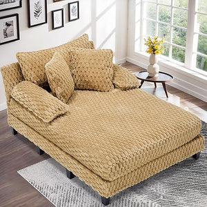 Faux Fur Indoor Chaise Lounge Chair with Adjustable Backrest & Lumbar Pillows
