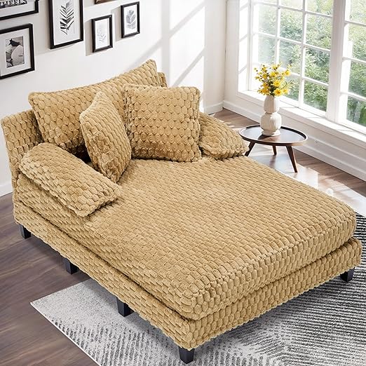 Faux Fur Indoor Chaise Lounge Chair with Adjustable Backrest & Lumbar Pillows