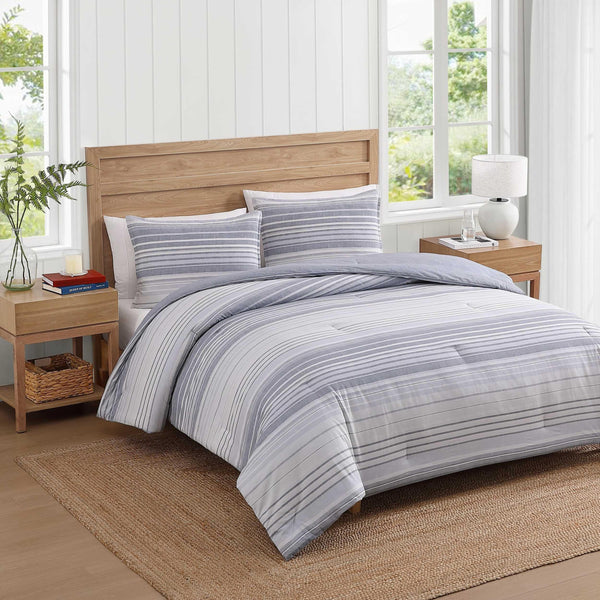 Bold Stripe Grey Cotton Comforter Set with Shams