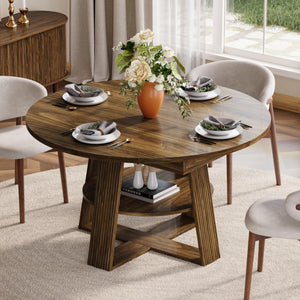 Fluted Round Extendable Dining Table 43–59 Inch