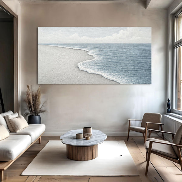 Abstract Beach Shore Canvas Wall Art – Coastal Ocean Waves Print