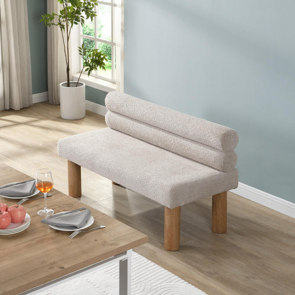 Boucle Upholstered Dining Bench with Wooden Frame