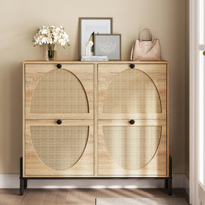 Rattan Shoe Cabinet with 4 Flip Drawers