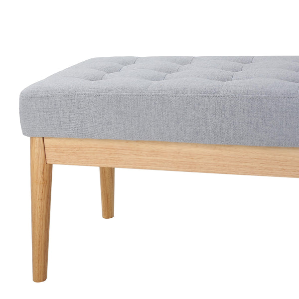 Mid-Century Tufted Fabric Bench – Light Grey