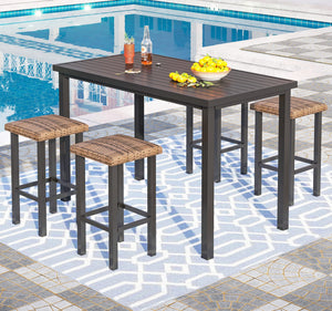5-Piece Patio Bar Set with Metal Table & 4 Wicker Bar Stools