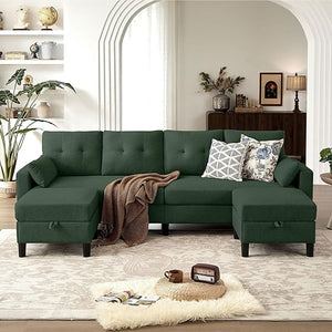 U-Shaped Sectional Sofa with Storage Ottoman