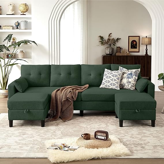 U-Shaped Sectional Sofa with Storage Ottoman