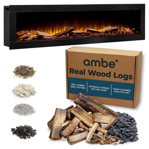 Linear Electric Fireplace Insert with Real Wood Log Set