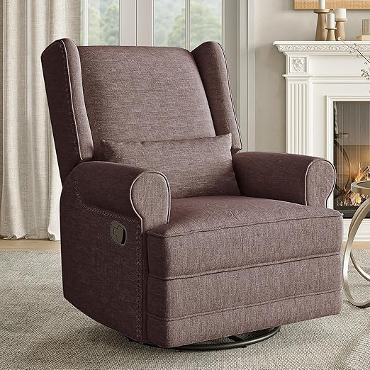 Swivel Glider Recliner Chair with Footrest & Lumbar Pillow