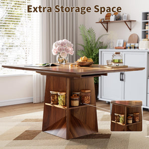 40"-54" Extendable Dining Table with Storage Shelf & Footrest, Seats 4-8, Walnut