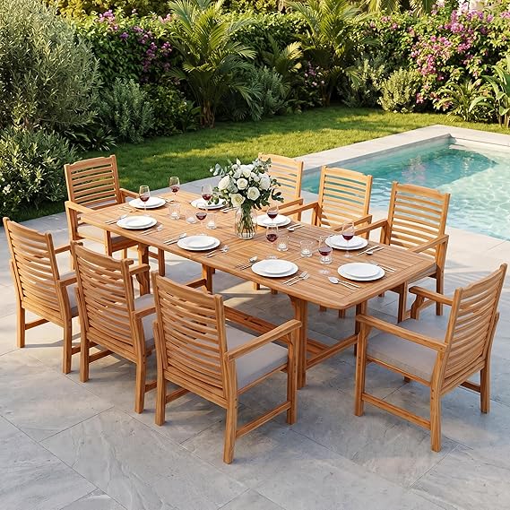 Extendable Acacia Wood Outdoor Dining Table with Umbrella Hole