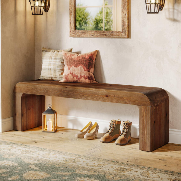 Solid Wood Dining Bench 55-Inch | Indoor Entryway & Bedroom Bench