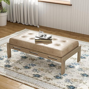 Rectangular Faux Leather Tufted Ottoman