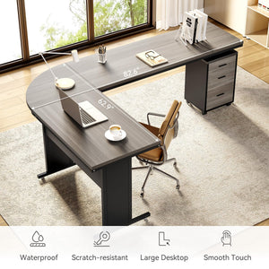 83" L-Shaped Executive Desk with Mobile File Cabinet