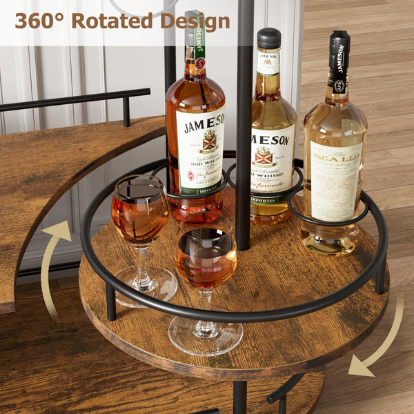 3-Tier Metal Bar Cart with Wine Rack & Glass Holder