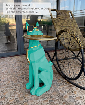 Dog Sculpture Side Table with Stainless Steel Tray