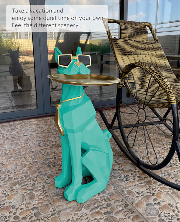 Dog Sculpture Side Table with Stainless Steel Tray