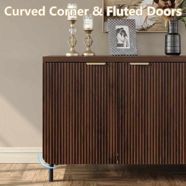 66.2" Fluted Buffet Cabinet with 4 Doors & Shelves