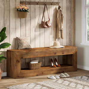 Solid Wood Entryway Bench with Storage Shelf