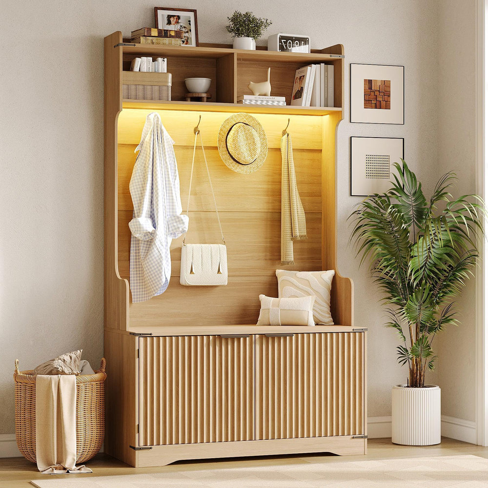 Hall Tree with Bench, Shoe Storage & LED Light