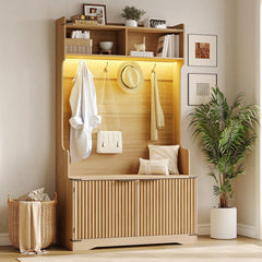 Hall Tree with Bench, Shoe Storage & LED Light