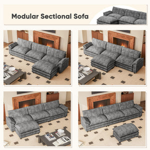 L-Shaped Modular Sectional Sofa with Deep Seat & Chenille Fabric