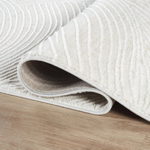Cream Wave Texture Area Rug – Polypropylene, Rectangular, Multiple Sizes