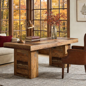 63-Inch Farmhouse Executive Desk with Rustic Wood Grain Finish