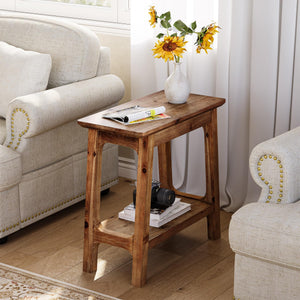Solid Wood Narrow End Tables Set of 2 with Storage