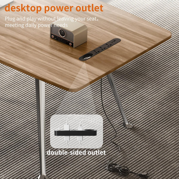 60-Inch Executive Desk with Chrome Legs & Built-In Power Outlet