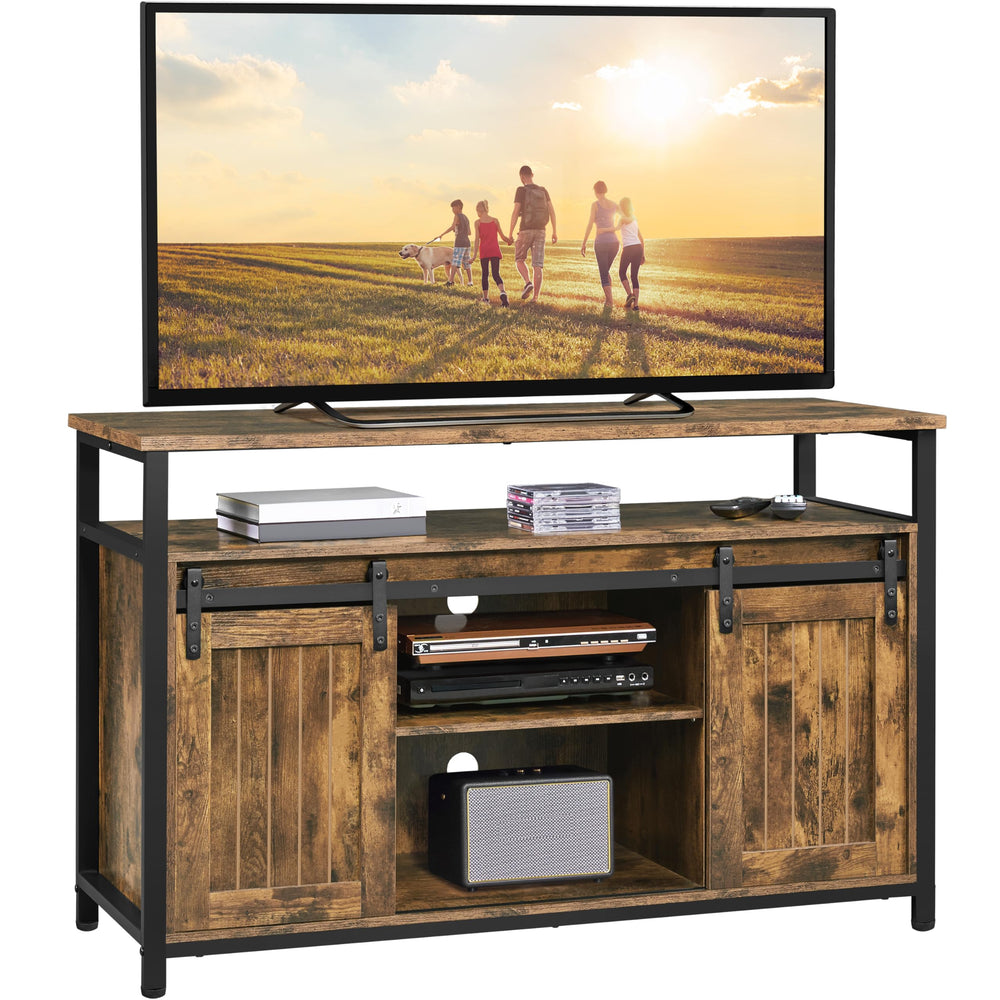 Barn Door TV Stand with Adjustable Shelves