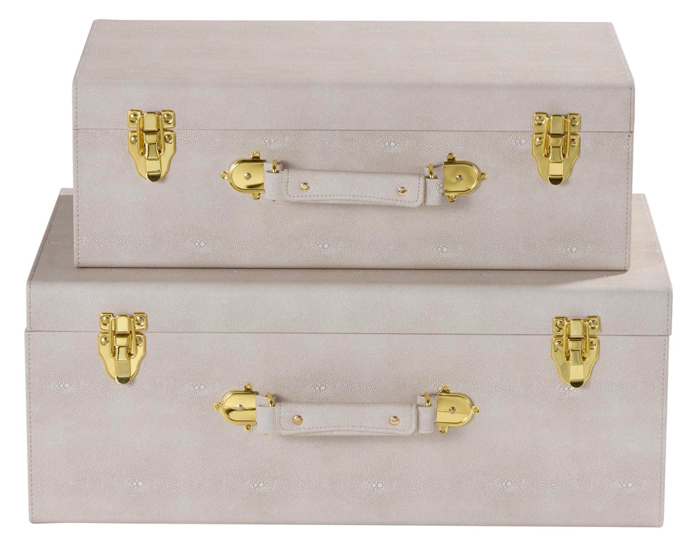 Decorative Storage Trunks Set of 2 – Shagreen Faux Leather Chests with Handle