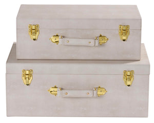 Decorative Storage Trunks Set of 2 – Shagreen Faux Leather Chests with Handle