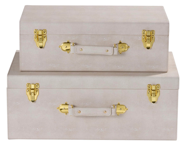 Decorative Storage Trunks Set of 2 – Shagreen Faux Leather Chests with Handle