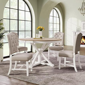 5-Piece Extendable Round Dining Table Set with 4 Upholstered Chairs
