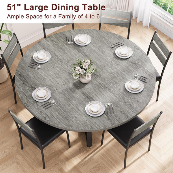 Round Dining Table Set for 4 – 47" 5-Piece with Storage Shelf