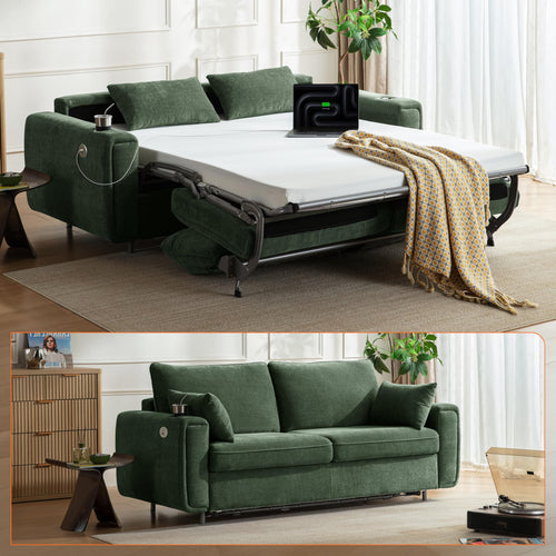 Queen Sleeper Sofa Bed with USB Charging & Memory Foam Mattress