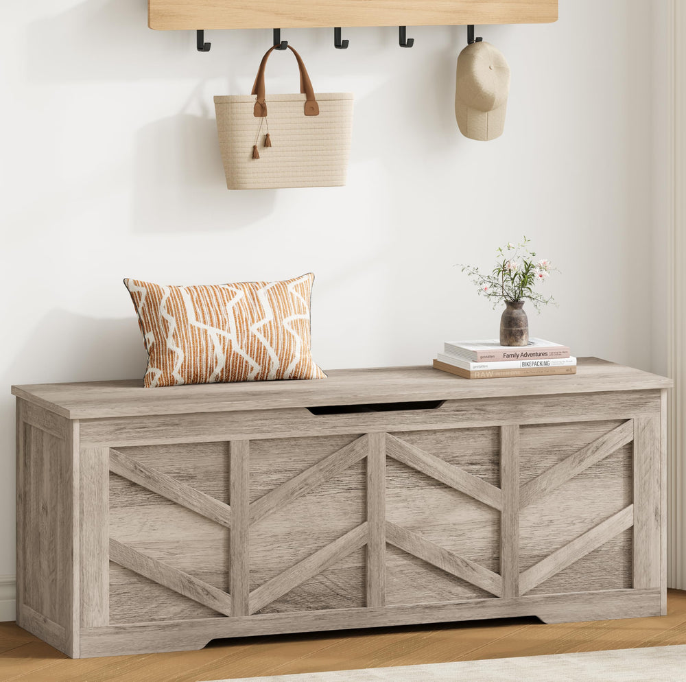 Extra Large Storage Bench with Safety Hinges – 51.2" Wooden Trunk